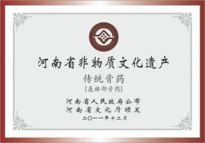 河南省非物质文化遗产保护项目奖牌